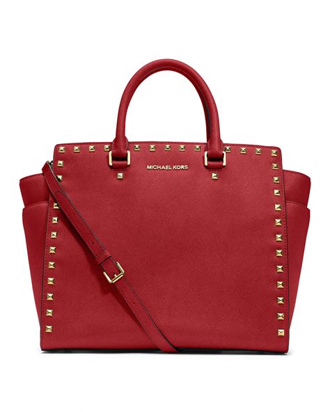 michael kors large selma studded saffiano tote red|michael kors large hamilton bag.